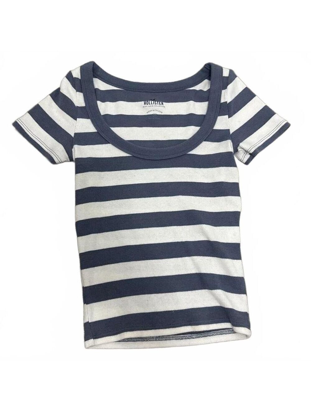 Hollister Must-Have Collection XXS Navy and White Striped Ribbed Short Sleeve T-